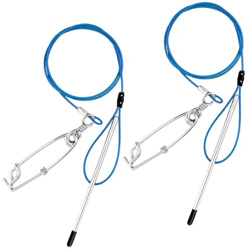 Soulchen 2 Pcs 3ft Heavy Duty Fish Stringer with Shark Clip Stainless Steel Cable Fish Holder Spearfishing Stringer for Scuba Diving Freediving Spearfishing Kayak Fishing and Game - color: Blue