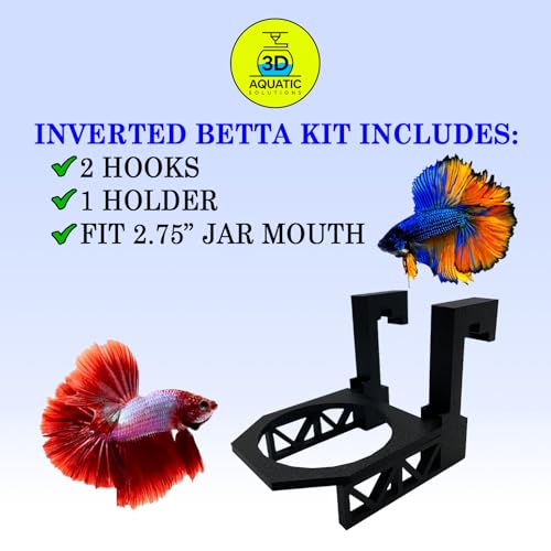 Inverted Betta Tank Holder Kit, 360-Degree Panoramic View for Betta Fish, Expands Swimming Space, Aquarium Inverted Holder, Made in Canada (Black, Small Kit with Jar) - size: Small Kit with Jar
