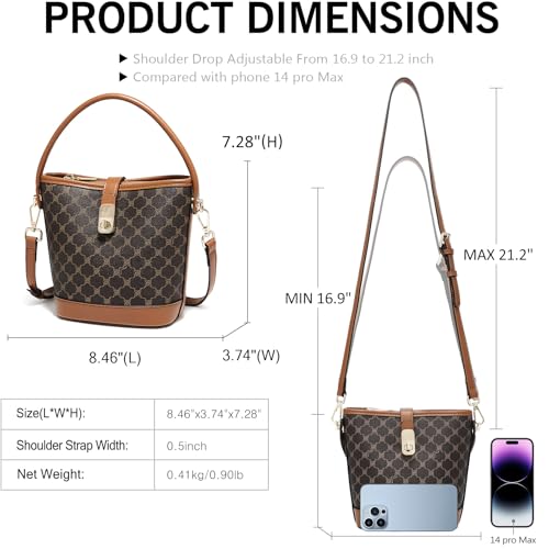 FOXLOVER Coated Canvas Bucket Crossbody Bags for Women Top-Handle Handbags Small Satchel Purse Trendy Twist Lock - color: Coffee a
