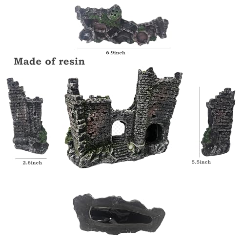 Aquarium Castle Bubbler Decorations, Resin Fish Tank Accessories with Air Bubbler, Fish Tank Cave Hideout for Betta & Small Fish, Aquarium Decor with Air Holes,(Air Pump is Not Include)
