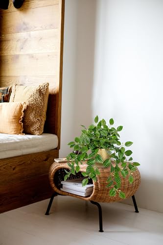 Briful Faux Plants Indoor 17.7in Fake Watermelon Peperomia Plant in Gold Pot with Realistic Silk Green Leaves Artificial Potted Plant for Home Office Table Shelf Desk Modern Room Decor - color: Dark Green-gold Pot
