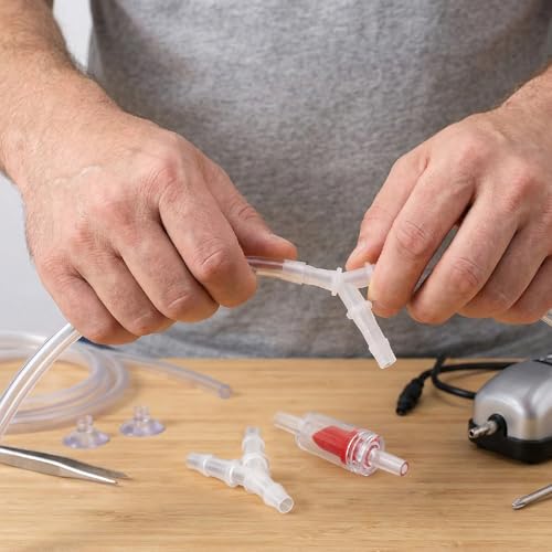 8 Pcs Aquarium Air Pump Connectors with Aquarium Check Valve,Y Shape 3 Way Airline Tubing Connector, Plastic Barb Equal Y Tee for 3/16 in Hose, Anti Shedding Fish Tank Tube Adapters Splitter