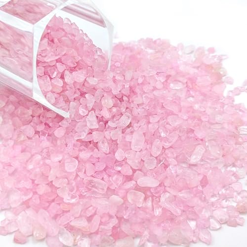 Kaiyuan Dynasty 460g Rose Quartz Crystal Chips Bulk, Pink Tumbled Irregular Stones, Decorative Pebbles for Aquarium, Fish Tank, Vase Filler, DIY Crafts & Indoor Succulent Plants - color: Pink, size: 1LB