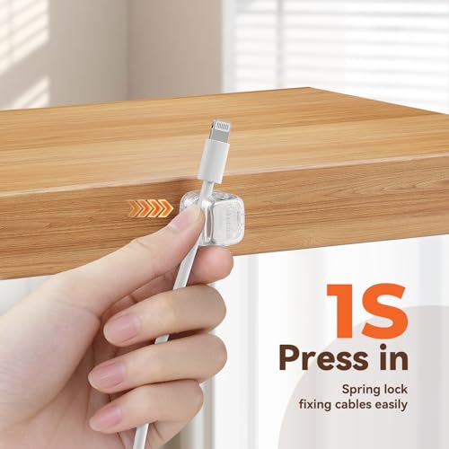 6Pack Rotatable Cord Organizer,Spring Cable Clips Desk Cable Management Cord Holder Adhesive Phone Charger Cord Clips for Home Office Car Wall Nightstand Accessories, Clear - color: Clear, size: 6Pack