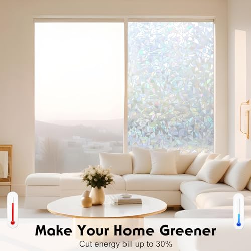 Volcanics Rainbow Window Privacy Film with Installation Tools, Decorative Stained Glass Window Film, Static Window Clings, Heat Control Window Tinting Film Stickers, Grayish Silver, 35.4 x 78.7 inches - color: Grayish Silver, size: 35.4" X 78.7"