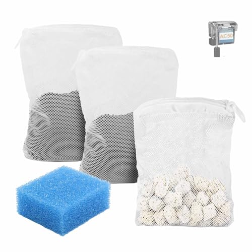 Aquarium Media Maintenance Kit Replacement for Fluval AC50 Power Filter, Includes 1 Blue Foam Filters, 1 Pack Ceramic Rings and 2 Activated Carbon Bag, for 20-to-50 Gallon Aquariums