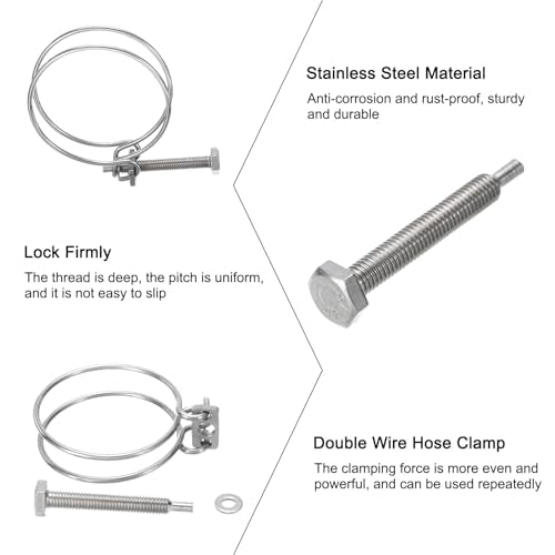 uxcell 10Pcs Double Wire Hose Clamp, 70-76mm Adjustable Stainless Steel Wire Hose Clips with M8 Bolt for Dust Collection Hose, Pump Hose Pipe - size: 70-76mm