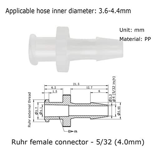 MEETOOT 10pcs Female Luer Lock 5/32" Polycarbonate Hose Barb Adapter for Laboratory Biochemical/Analytical Instruments, Food Machinery and Aquarium Equipment - size: 5/32Inch