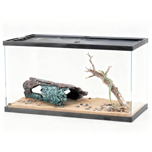 Natural Reptile Hide Basking Platform, Hideout Decor for Aquarium, Fish Tank, Bearded Dragon, Gecko, Shrimp, Betta (Glow-in-the-Dark Tree Cave, Small)