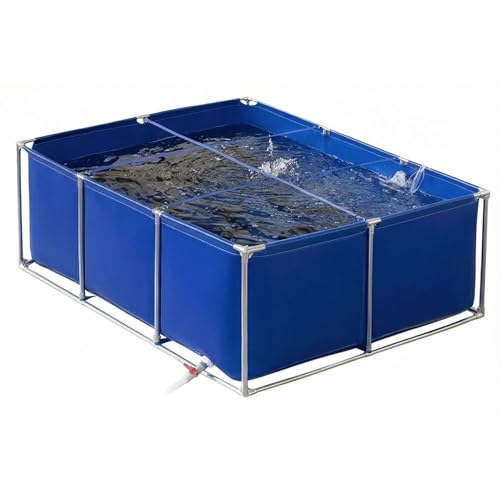Foldable Canvas Fish Pond Tank, Above Ground Fish Pond Koi Goldfish Turtle Breeding Pool, Portable Indoor Outdoor Aquarium, Ornamental Water Storage Tank with Metal Frame & Drain Valve - size: 1x1x0.6m