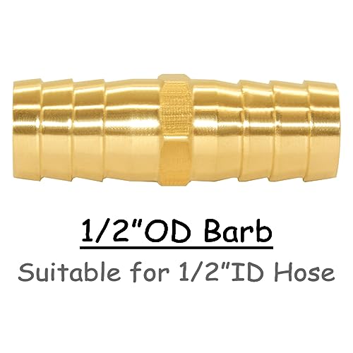 Uenede 8PCS Brass 1/2"OD Barb Splicer Mender Hose Barb Fitting Straight 2-Way Union Garden Hose Repair Fittings for Water/Oil/Gas - size: 1/2" Barb, style: Straight (2 Way)