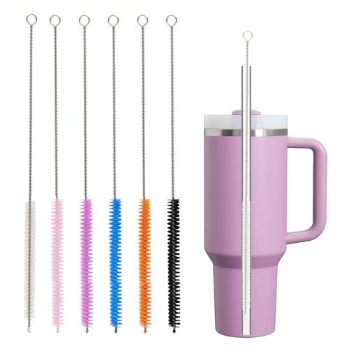 Straw Cleaner Brush for Stanley, 6Pcs Reusable Extra Long Straw Cleaning Brush for 14oz 20oz 30oz 40oz Stanley Mug, Cleaning Brushs for All Plastic, Glass, Stainless and Silicone Straws - color: Color*6