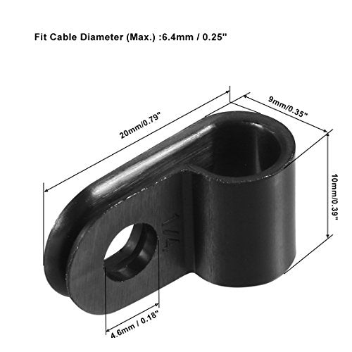 uxcell 20Pcs Nylon R-Type Cable Clamp Organizer Cord Clips for Wire Management 6.4mm Black CC-1 - color: Black, size: 6.4mm