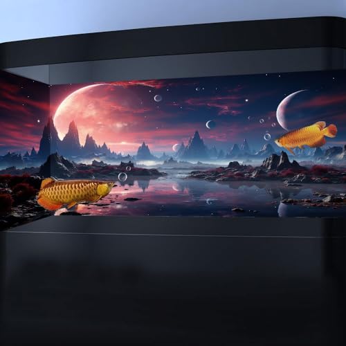 24X16IN Cosmic Spaceterrarium Background, Cool Parallel Space Themed Aquarium Reptile Habitat Background, Red Moon Aquarium Background with 10EVA Double-Sided Tape - color: space01, size: 24X16in/60X40cm