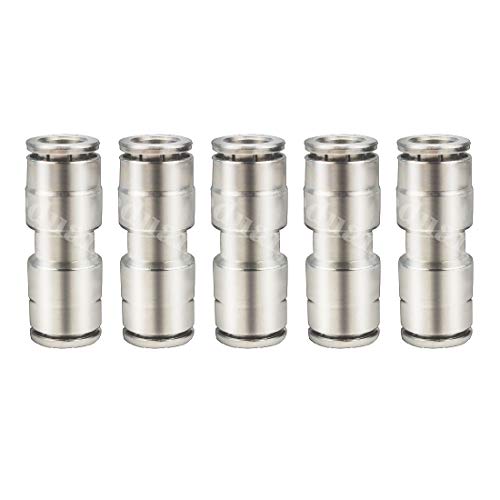 Beduan Push to Connect Fitting 3/8" OD Nickel-Plated Copper Pneumatic Air Fitting Straight Union Tube Connector (Pack of 5) - size: 3/8" OD, style: 5 Pieces