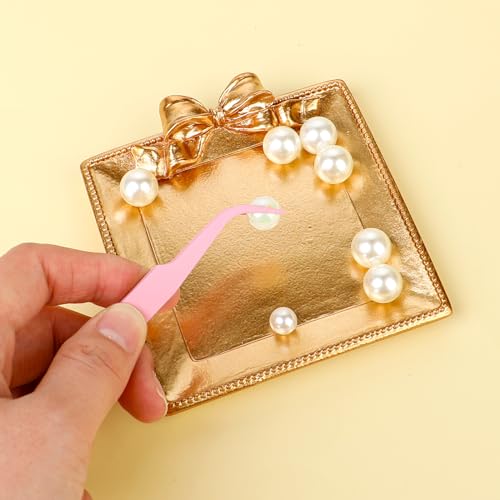 Stainless Steel Sticker Tweezers Kit - 2 PCS Multipurpose Straight and Curved Tip Tweezers for DIY, Jewelry Making, Cardmaking, Scrapbooking, Model Crafting - color: Pink