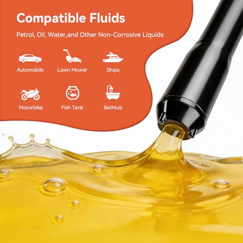2.4GPM Portable Fluid Transfer Siphon Pump with Oil Pipeline, Fuel Transfer Pump, Adjustable-Flow Gasoline Siphon Pump, Suitable for Gasoline, Non-Potable Water, Diesel, and Kerosene, Orange