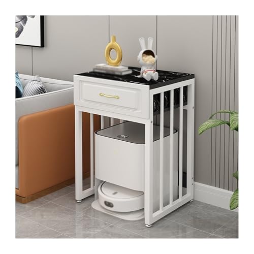 Living Room Sweeper Shelf Organizer Storage Cabinet Movable Fish Tank Rack with Wheels(White Frame+Black) - color: White Frame+black