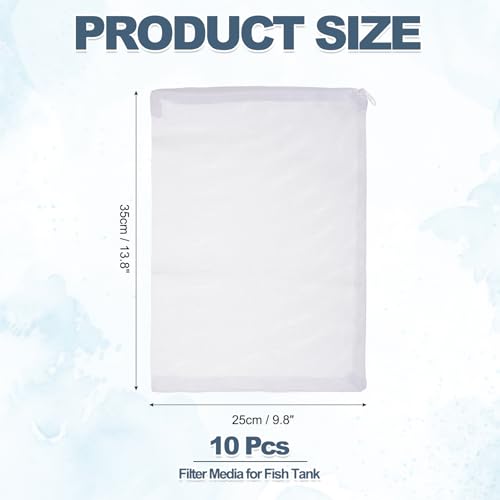 Aquarium Filter Media Bags, Fish Tank Fine Mesh Bag with Zipper Reusable Versatile 14 x 10 Inch, (White, 10Pcs), Intended for Fish Tank/Aquarium/Pond/Activated Carbon/Ceramic Rings - color: white, size: 14 x 10 in