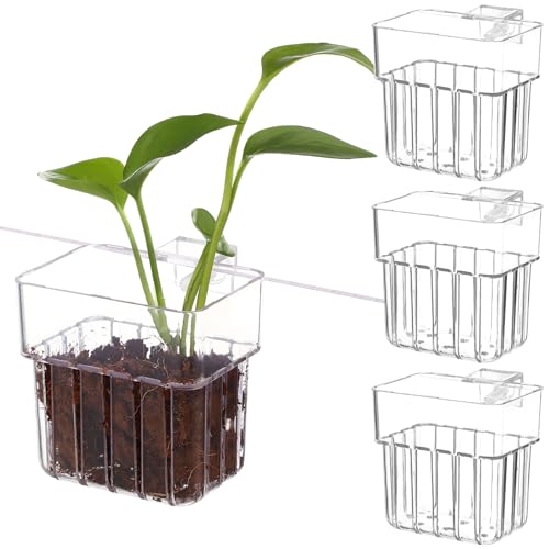 NOLITOY 4pcs Aquarium Holders Transparent Aquatic Cups for Fish Tanks Hanging Planter for Plants Easy Installation Compatibility Aquarium Accessories
