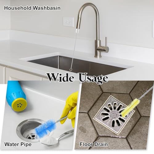 HARFINGTON 3pcs Flexible Long Drain Brush Straw Cleaner Set 78.74" Stainless Steel Double Ended Hose Brush with 8" Nylon Long Tube Pipe Cleaning for Fish Tank Sink Pipe, White - color: White, size: 200cm