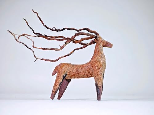 Azil Driftwood Deer Aquarium Decoration – Unique & Artistic Fish Tank & Terrarium Ornament, Safe & Eco-Friendly for Aquascaping & Reptile Habitats (Deer with Long Antlers)