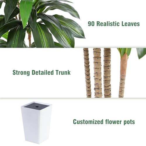 Artificial Dracaena Tree with White Tall Planter, 5ft Tall Potted Artificial Dracaena Silk Plant, Fake Yucca Tree Plant, Home Office Floor Room Decor Plants Indoor Outdoor, Housewarming Gift - color: Dracaena Plant 5ft