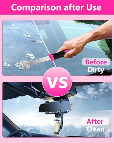Razor Blade Scraper,Long Handle Razor Scraper with 10 Plastic and 10 Metal Blades - Perfect for Removing Labels, Stickers, Registration Stickers, and Grease from Windshields, Tint, and Glass (Pink) - color: Pink