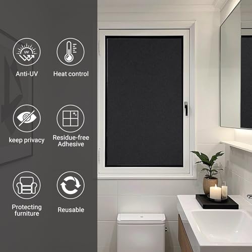 100% Blackout Window Film, Total Room Darkening, Static Cling, 17.52"x78.74" - color: Pure Black, size: 17.52"x78.7"