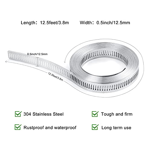 Hose Clamps, DIY 12.5 FT Metal Strap + 8 Fasteners, Hose Clamps Stainless Steel, Large Adjustable Hose Clamp Pipe Clamp for Pipe Automotive Mechanical Applications - size: 12.5 FT Metal Strap + 8 Fasteners