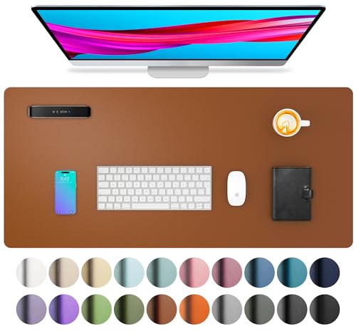 Aothia Leather Desk Pad Protector, Mouse Pad, Office Desk Mat, Non-Slip PU Leather Desk Blotter, Laptop Desk Pad, Waterproof Desk Writing Pad for Office and Home (Brown,23.6" x 13.7") - color: Brown, size: 23.6" x 13.7"