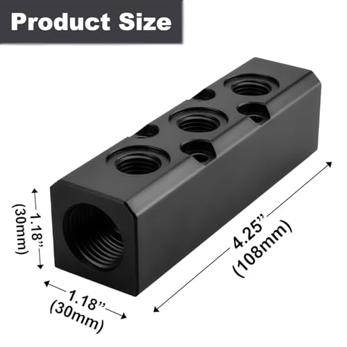 Air Manifold, 3 Way 5 Port Air Compressor Manifold, Air Hose Inline Manifold Block Splitter, Pneumatic Manifold Air Distribution Block, NPT 1/2 Inch Supply Port, NPT 1/4 Inch Output Port(BLACK) - size: 1PCS 3 Way 5 Port（Black）