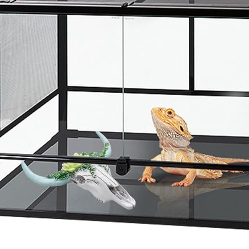 Oooct Bearded Dragon Tank Decor Accessories, Resin Cattle Skull Reptiles Hideouts Decorations, Decor Statue for Fish Aquarium Cave Landscape - color: B, size: Large