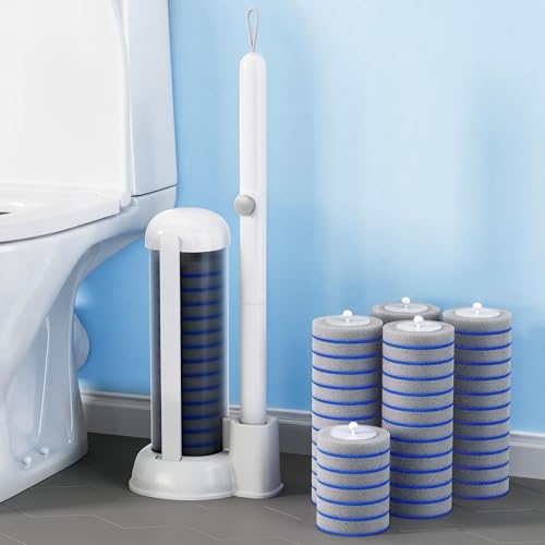 Spreezy Disposable Toilet Brush Set, Touch-Free Toilet Wand Kit with 54 Refills & Holder, Disposable Toilet Bowl Brush
