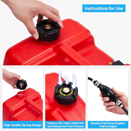 Portable Boat Fuel Gas Tank, 3 Gallon/12L Outboard Marine Boat Tank with Transfer Hose & Gauge for Outboard Engine, Yacht, Fishing Boat - size: 3 Gal