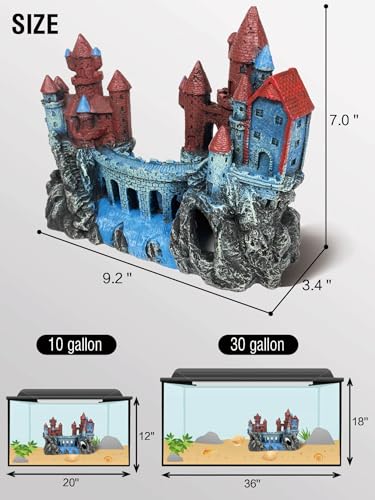 Magic Medieval Aquarium Castle Decor - 9.2 Inch Medium Fish Tank Decoration with Betta Hideouts, Cave for Fish Tank Rocks, Safe Resin Ornament for Fresh & Saltwater Tanks