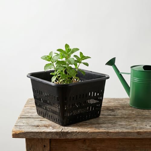 Kisangel 4pcs Aquatic Plant Basket Square Hydroponic Baskets Plastic Slotted Mesh Pond Planting Pots Plastic Net Cups for Balcony Garden,Black