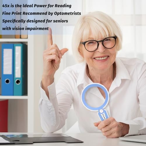 45X Magnifying Glass with Light, Rechargeable LED Magnifier, 6 Color Modes, 4.6" Large Lens, Handheld for Seniors Reading, Coins, Jewelry, Crafts