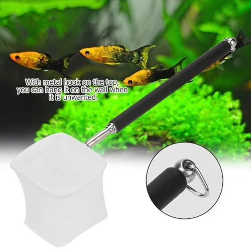 20-57.5cm Stainless Steel Adjustable Aquarium Fish Shrimp Net with Wall Hook Expandable Fishing Net for Tank Cleaning and Hexapod Catching - style: Black Square Net