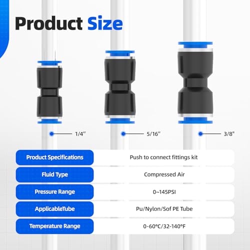 30PCS Quick Connect Air Hose Connectors 1/4 5/16 3/8 inch Straight Push to Connect Fittings Kit Quick Release Pneumatic Connectors Air Line Fittings for 1/4 5/16 3/8 inch Tube - size: 1/4"-5/16"-3/8"OD (30pcs)