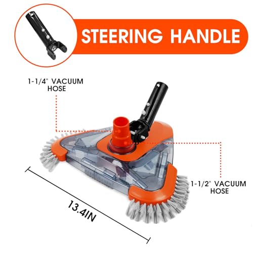 TidyMister Pool Vacuum Head with Side Brush,Universal Steering Handle & Universal Rotatable Hose Adapter,Swimming Weighted Pool Brush Vac (Safe for Vinyl Liner Pool) for Inground & Above Ground Pools