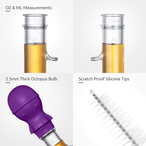 U-Taste 1.5oz Angled Turkey Baster - 228.2ºF Heat Resistant Food Grade Tritan and Silicone Large Octopus Bulb Baster Set with Cleaning Brush for Cooking Basting Meat Poultry Beef Chicken (Purple) - color: Purple