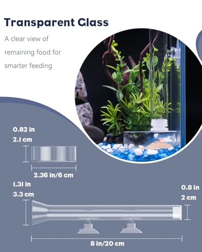 Pawfly 8 Inch Aquarium Shrimp Feeder Set, Clear Glass Tube with 2 Dishes & Suction Cups, Feeding Supplies for Fish Tanks