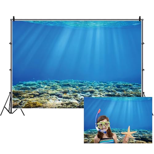 Renaiss 7x5ft Blue Underwater World Backdrop Deep Undersea Sunlight Under The Sea Water Sun Ray Ocean Aquarium Photography Background for Baby Shower Birthday Party Decor Photo Studio Props - color: WSNWH17698, size: 7x5ft