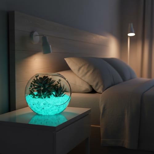 Shiny Stone Glow in The Dark Aquarium Neon Gravel Sand, Decorative Rocks for Fish Tank and Fairy Garden, Home Dec,305g/0.67lbs (5-8mm, Blue Green) - color: Blue Green, size: 5-8mm