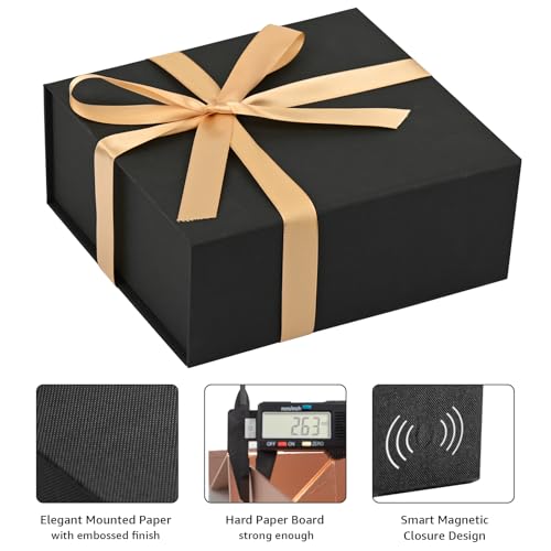LIFELUM Large Gift Box, 8 X 7 X 3 inch Black Gift Box Set of 5 with Magnetic Lid for Presents with Ribbon,Card,Shredded Paper Filler Gift for Mom, Birthdays, Christmas Presents - color: Black 8x7x3 Inch, size: 1 count (Pack of 5)