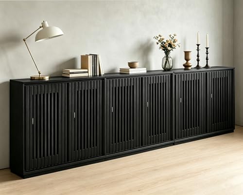 LKTART Mid Century Modern Entryway Cabinet, Narrow Sideboard Buffet Storage Cabinet with Arched Doors,TV Media Console Cabinet for Living Room,Kitchen,Home Bar,3 Pieces - color: B- Black, size: 3 Pieces