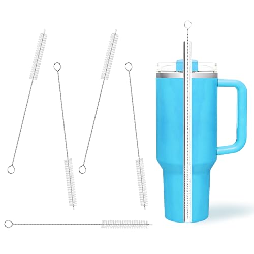 Cleaning Brushes for Reusable Drinking Straws, Set of 5, Long Wire Handle, Bottle and Straw Cleaner for Stanley Mug, Sippy Cup, Water Bottle and Tubes, Reusable and Flexible - color: white01