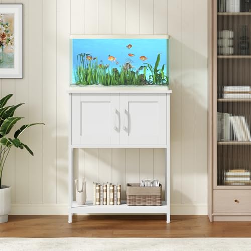 MAHANCRIS 10 Gallon Fish Tank Stand, Metal Frame Aquarium Stand, Cabinet for Fish Tank Accessories Storage, Heavy Duty Reptile Turtle Tank Stand for Home Office, 23.6" L x 11.8" W, White FTWT2101 - color: White
