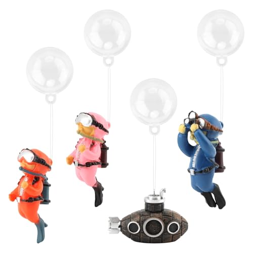 PUXING 4pcs Floating Fish Tank Decoration Retro Submarine Set and Floating Diver Lovely Diver Fish Tank Decorations Safe Fishs Toy for Be-TTA (Color:Colorful)